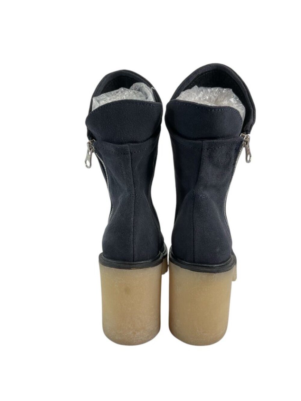 Free People Boots Womens Sz 37.5 Navy Jack Zip Suede Leather Chunk Sole New $198 - Picture 8 of 12